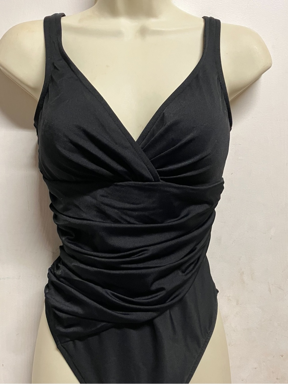 Vintage Trimshaper Black Ruched One-Piece Swimsuit XS